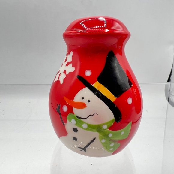 Christmas Snowman Salt Pepper Shaker Set Red White Snowflakes Holiday Decorative - Picture 4 of 8